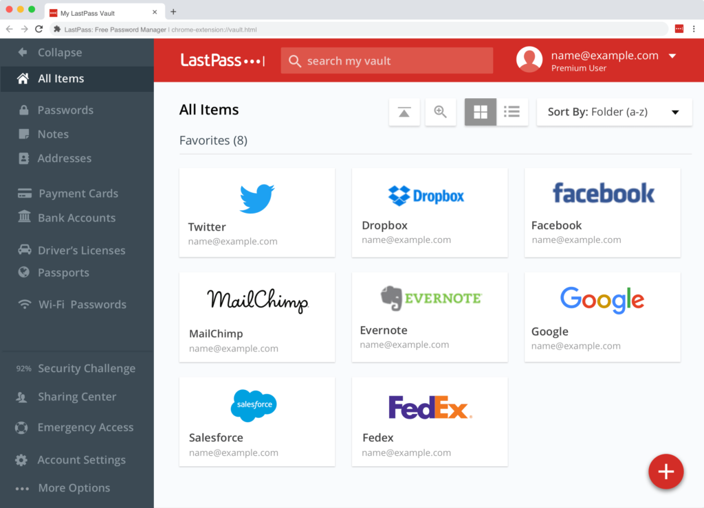 A screenshot of the password vault by LastPass